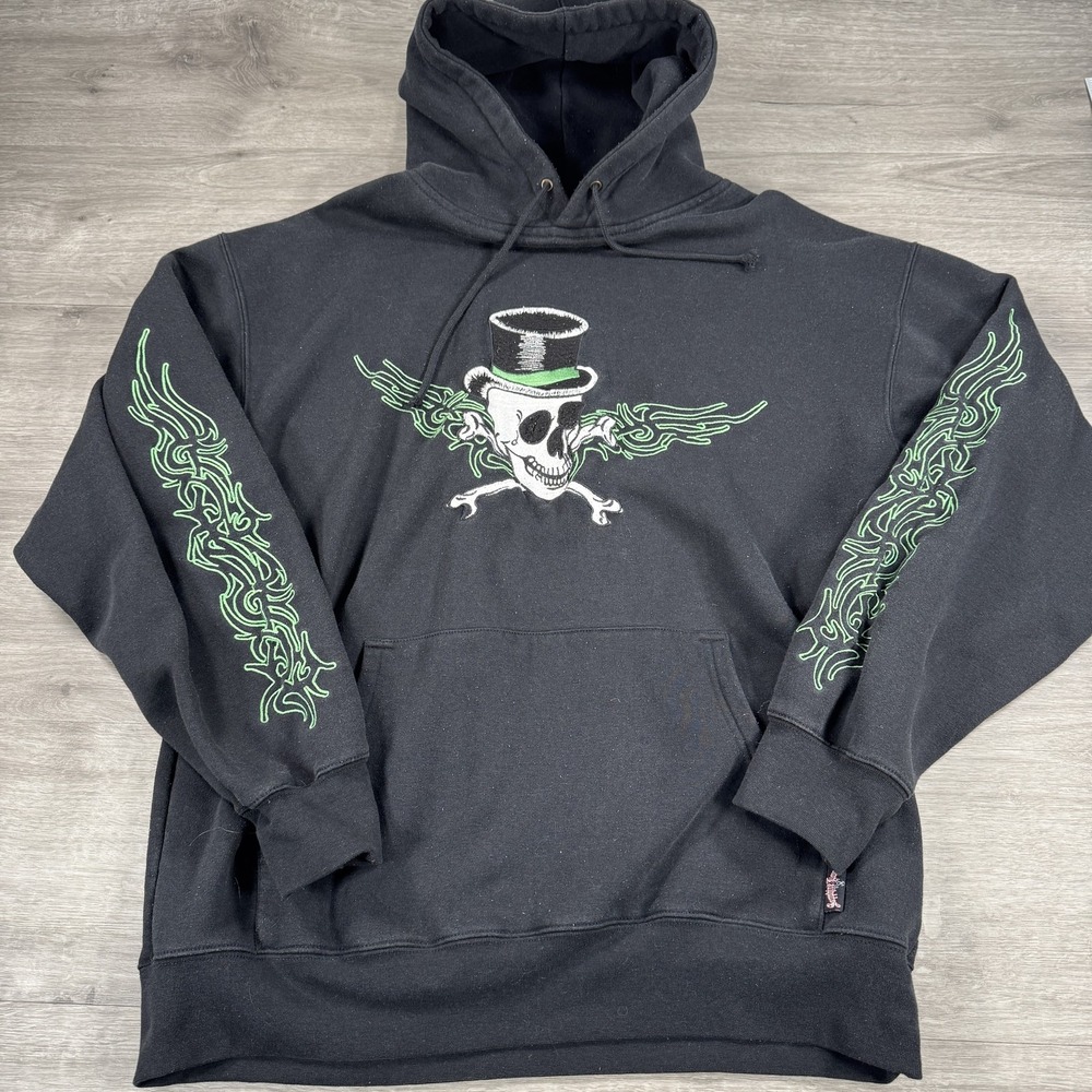 Sapphire Lounge Hoodie Mens 2XL Skull Top Hat Tattoo Graphic Pullover Goth